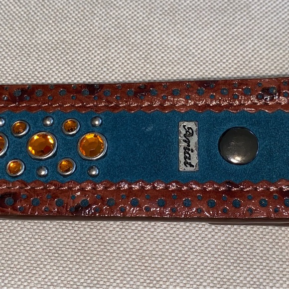 F107052 Ariat Men's Western Belt with Turquoise Blue W Orange Gems 32 / 80 - Picture 10 of 10